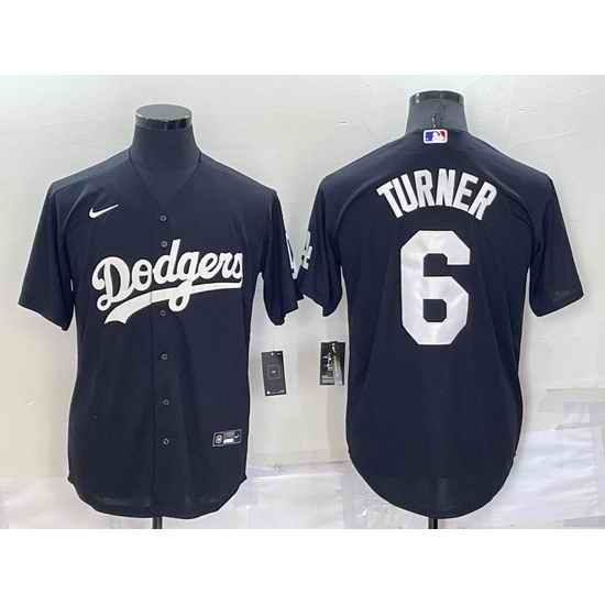 Men Los Angeles Dodgers #6 Trea Turner Black Cool Base Stitched Baseball Jerseyy