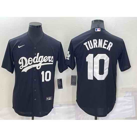 Men Los Angeles Dodgers #10 Justin Turner Black Cool Base Stitched Jerseyy