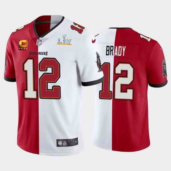 Men Tampa Bay Buccaneers #12 Tom Brady Tom Brady Super Bowl LV Champions Split Captain Patch Vapor Untouchable Limited Stitched Jerse
