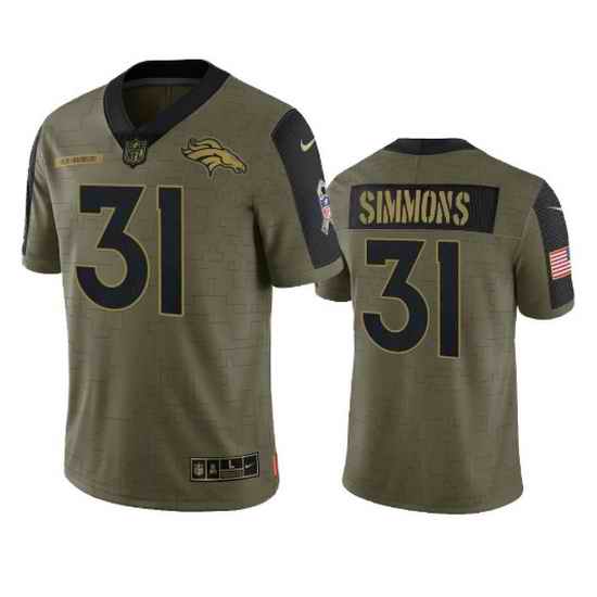 Men Denver Broncos #31 Justin Simmons 2021 Olive Salute To Service Limited Stitched Jersey