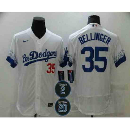 Men Los Angeles Dodgers 35 Cody Bellinger White #2 20 Patch City Connect Flex Base Stitched Jersey