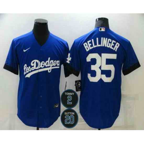 Men Los Angeles Dodgers 35 Cody Bellinger Blue #2 20 Patch City Connect Cool Base Stitched Jersey