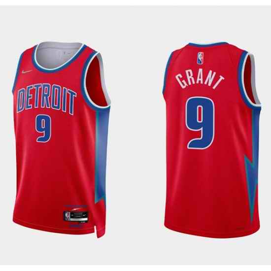 Men Detroit Pistons #9 Jerami Grant 75th Anniversary Red Stitched Jersey