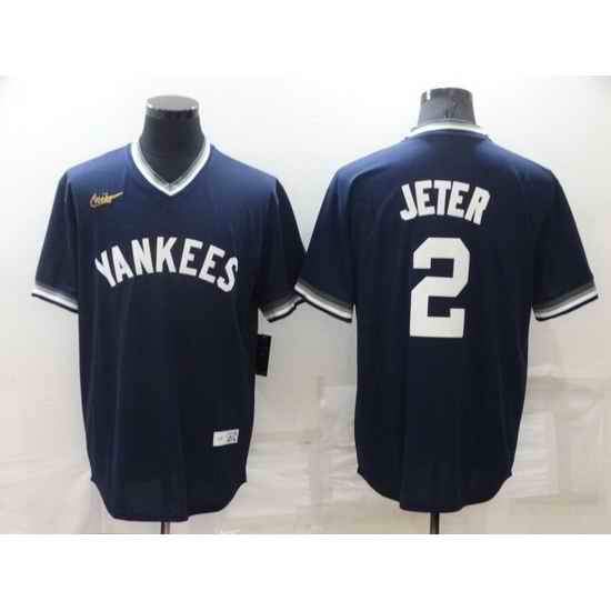 Men New York Yankees #2 Derek Jeter Navy Stitched Baseball jersey