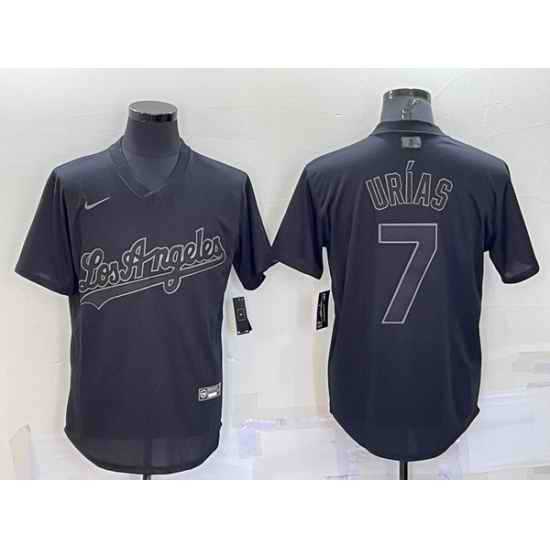 Men Los Angeles Dodgers #7 Julio Ur EDas Black Pitch Black Fashion Replica Stitched Jersey