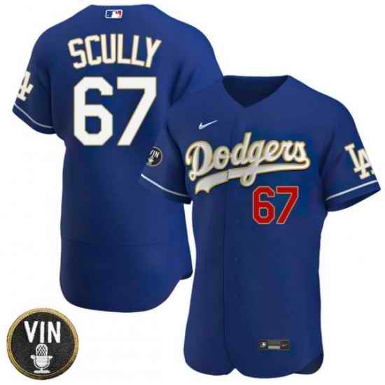 Men Los Angeles Dodgers #67 Vin Scully 2022 Navy Vin Scully Patch Flex Base Stitched Baseball Jersey