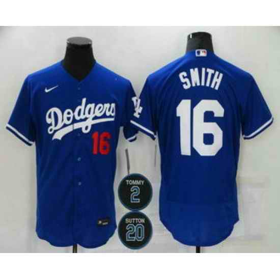 Men Los Angeles Dodgers 16 Will Smith Blue #2 20 Patch Stitched MLB Flex Base Nike Jersey