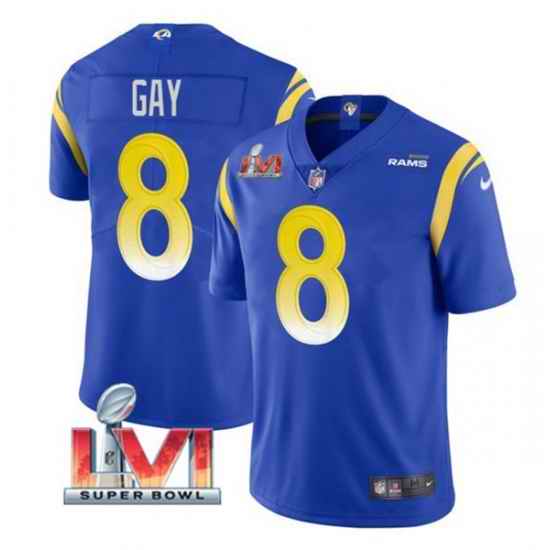 Nike Los Angeles Rams #8 Matt Gay Royal 2022 Super Bowl LVI Vapor Limited Jersey