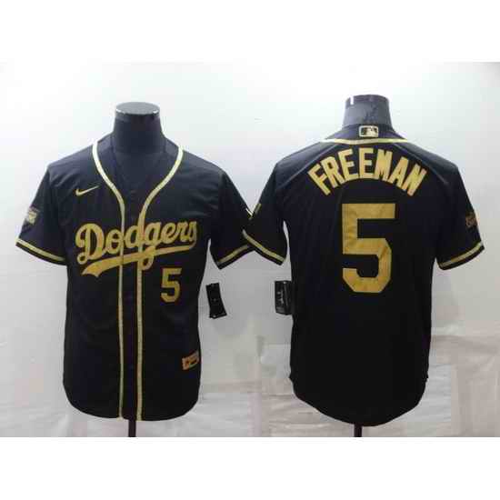 Men Los Angeles Dodgers #5 Freddie Freeman Black Gold Cool Base Stitched Baseball jersey