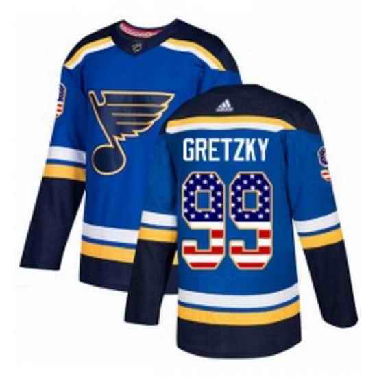 Mens Adidas St Louis Blues #99 Wayne Gretzky Authentic Blue USA Flag Fashion NHL Jersey