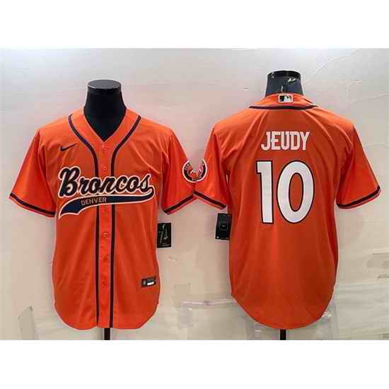 Men Denver Broncos #10 Jerry Jeudy Orange With Patch Cool Base Stitched Baseball Jersey