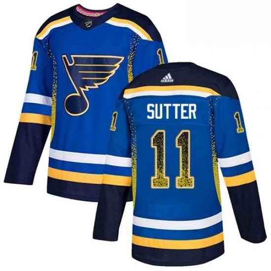 Mens Adidas St Louis Blues #11 Brian Sutter Authentic Blue Drift Fashion NHL Jersey