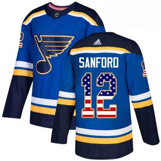 Mens Adidas St Louis Blues #12 Zach Sanford Authentic Blue USA Flag Fashion NHL Jersey