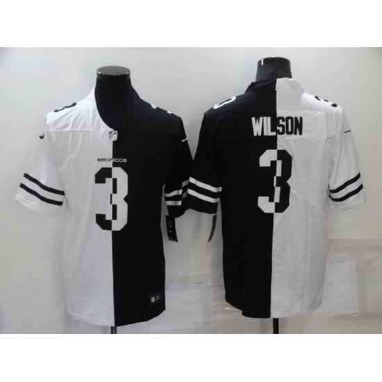 Men Denver Broncos #3 Russell Wilson White Black Split Stitched jersey