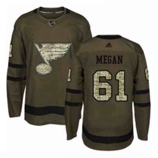 Mens Adidas St Louis Blues #61 Wade Megan Authentic Green Salute to Service NHL Jersey