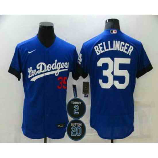 Men Los Angeles Dodgers 35 Cody Bellinger Blue #2 20 Patch City Connect Flex Base Stitched Jersey