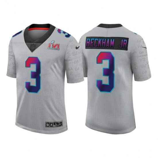 Men Los Angeles Rams #3 Odell Beckham Jr  2022 Grey Super Bowl LVI Limited Stitched Jersey