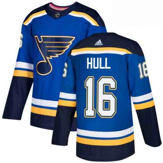 Mens Adidas St Louis Blues #16 Brett Hull Authentic Royal Blue Home NHL Jersey