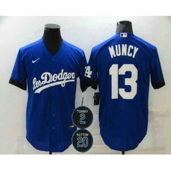 Men Los Angeles Dodgers 13 Max Muncy Blue #2 20 Patch City Connect Cool Base Stitched Jersey