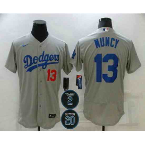 Men Los Angeles Dodgers 13 Max Muncy Grey #2 20 Patch Stitched MLB Flex Base Nike Jersey