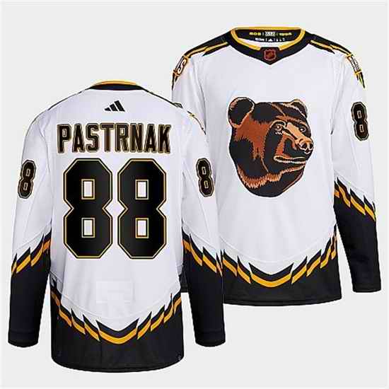 Men Boston Bruins #88 David Pastrnak White 2022 Reverse Retro Stitched Jersey