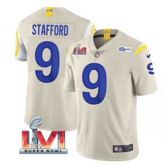 Nike Los Angeles Rams #9 Matthew Stafford Bone 2022 Super Bowl LVI Vapor Limited Jersey