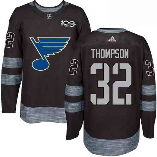 Mens Adidas St Louis Blues #32 Tage Thompson Authentic Black 1917 2017 100th Anniversary NHL Jersey