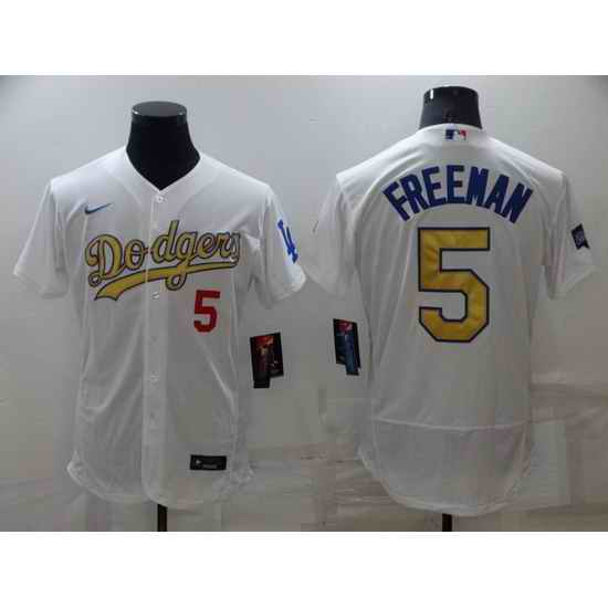Men Los Angeles Dodgers #5 Freddie Freeman White Gold Flex Base Stitched jersey
