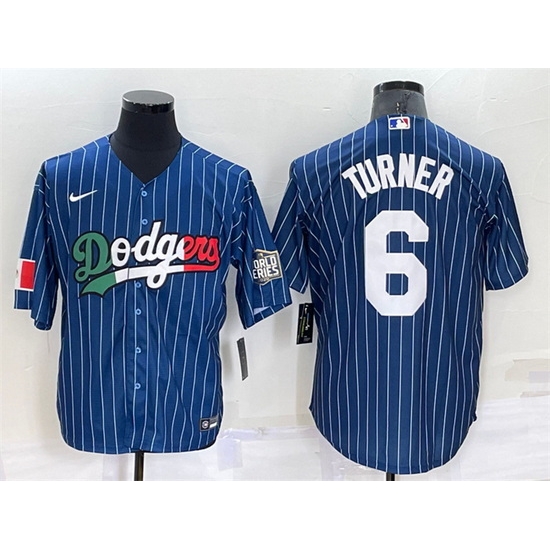Men Los Angeles Dodgers #6 Trea Turner Navy Mexico World Series Cool Base Stitched Baseball Jersey