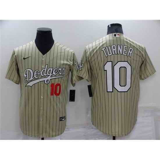 Men Los Angeles Dodgers #10 Justin Turner Cream Throwback Stitched Baseball Jerseys