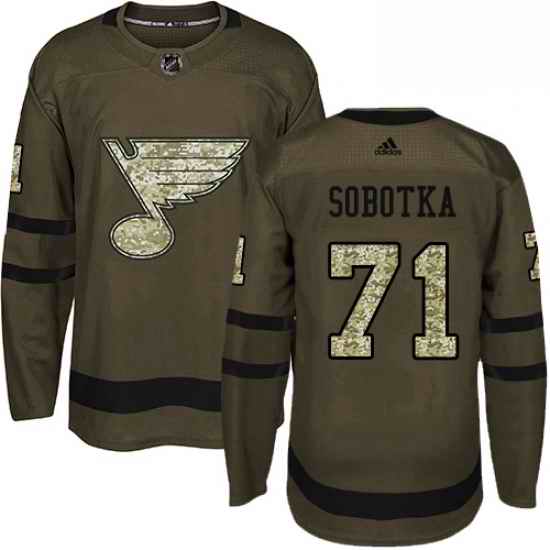 Mens Adidas St Louis Blues #71 Vladimir Sobotka Premier Green Salute to Service NHL Jersey
