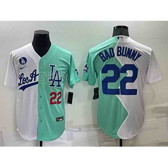 Men Los Angeles Dodgers #22 Bad Bunny 2022 All Star White Green Cool Base Jersey