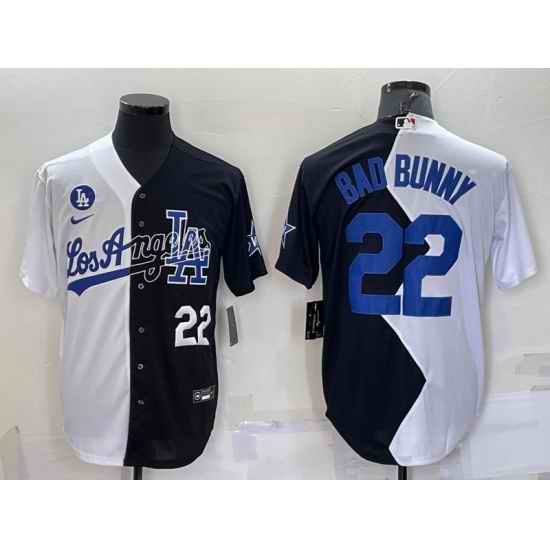 Men Los Angeles Dodgers #22 Bad Bunny 2022 All Star White Black Split Cool Base Stitched Baseball Jerseys