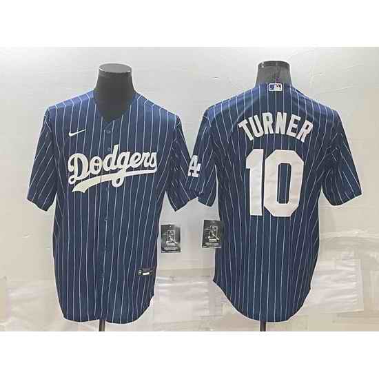 Men Los Angeles Dodgers #10 Justin Turner Navy Cool Base Stitched Baseball Jersey