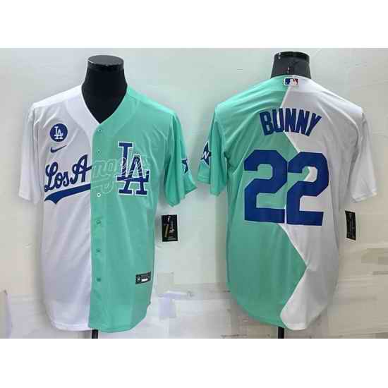 Men Los Angeles Dodgers #22 Bad Bunny 2022 All Star White Green Cool Base Stitched Baseball Jerseyss