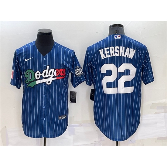 Men Los Angeles Dodgers #22 Clayton Kershaw Navy Mexico World Series Cool Base Stitched Baseball Jersey