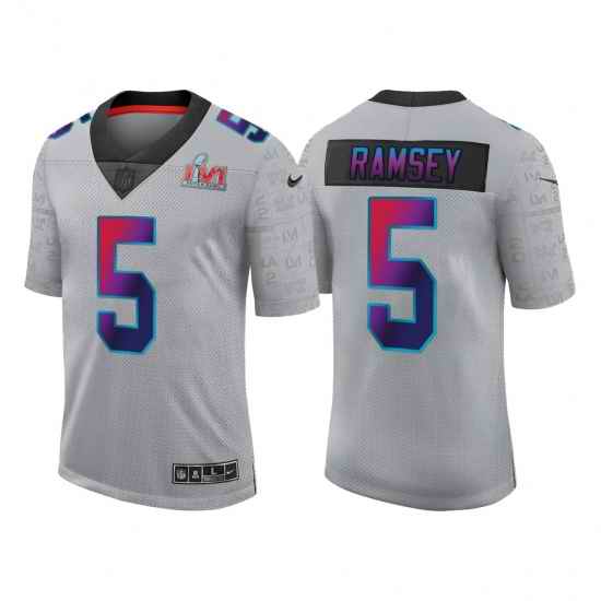 Men Los Angeles Rams #5 Jalen Ramsey 2022 Grey Super Bowl LVI Limited Stitched Jersey
