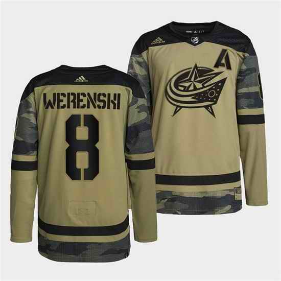 Men Columbus Blue Jackets #8 Zach Werenski 2022 Camo Military Appreciation Night Stitched jersey