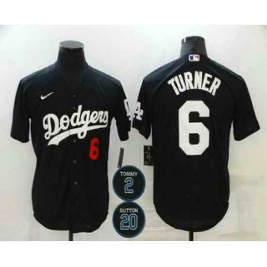 Men Los Angeles Dodgers 6 Trea Turner Black #2 20 Patch Stitched Number MLB Cool Base Nike Jersey