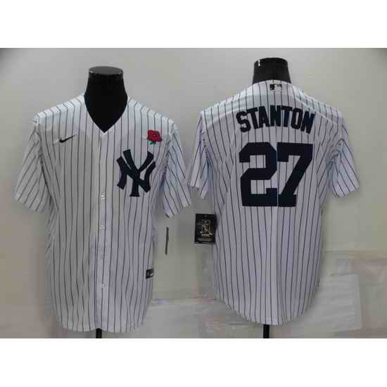 Men New York Yankees #27 Giancarlo Stanton White Cool Base Stitched Baseball Jerseys