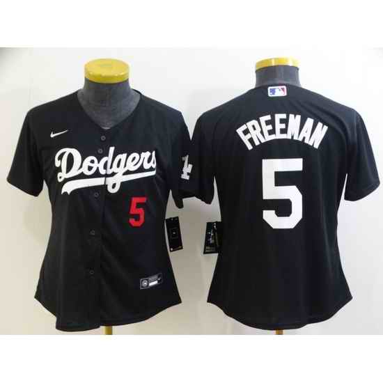 Women Los Angeles Dodgers #5 Freddie Freeman Black Cool Base Stitched Baseball Jersey