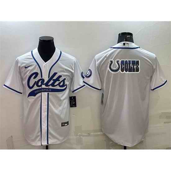 Men Indianapolis Colts White Team Big Logo With Patch Cool Base Stitched Baseball Jersey
