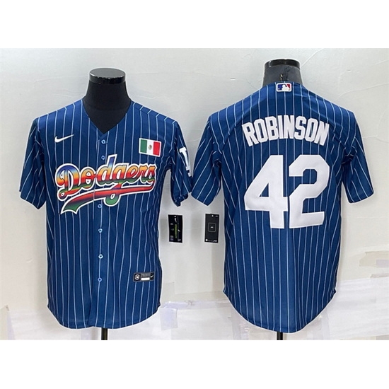 Men Los Angeles Dodgers #42 Jackie Robinson Navy Mexico Rainbow Cool Base Stitched Baseball Jersey
