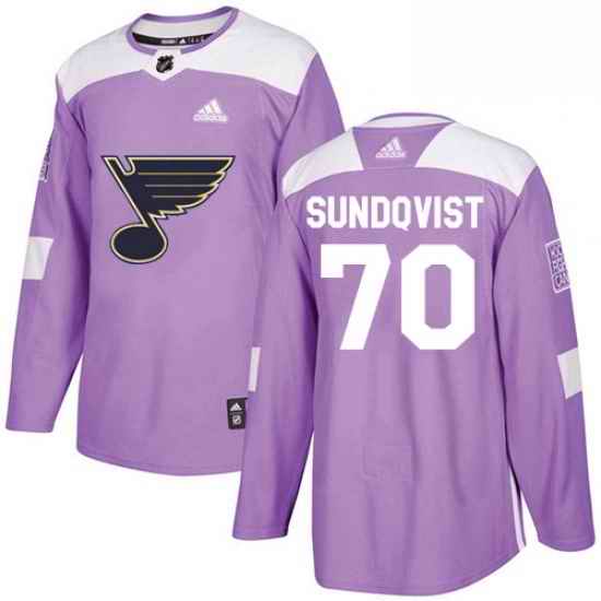 Mens Adidas St Louis Blues #70 Oskar Sundqvist Authentic Purple Fights Cancer Practice NHL Jersey