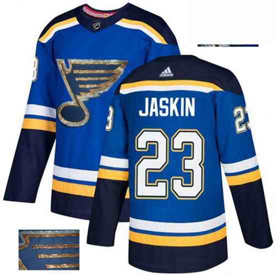 Mens Adidas St Louis Blues #23 Dmitrij Jaskin Authentic Royal Blue Fashion Gold NHL Jersey
