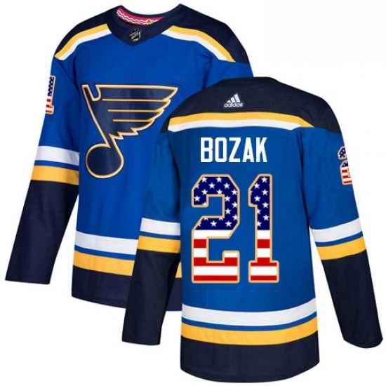 Mens Adidas St Louis Blues #21 Tyler Bozak Authentic Blue USA Flag Fashion NHL Jersey