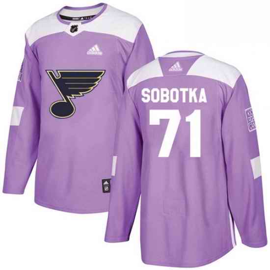 Mens Adidas St Louis Blues #71 Vladimir Sobotka Authentic Purple Fights Cancer Practice NHL Jersey