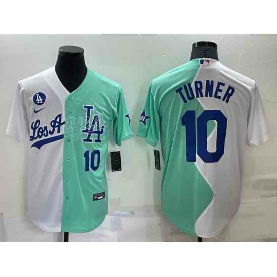 Men Los Angeles Dodgers #10 Justin Turner 2022 All Star White Green Cool Base Baseball Jersey