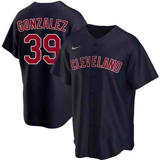 Men Cleveland Guardians #39 Oscar Gonz E1lez Navy Cool Base Stitched Jersey
