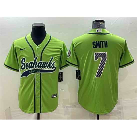 Men Seattle Seahawks #7 Geno Smith Green With Patch Cool Base Stitched Baseball Jersey